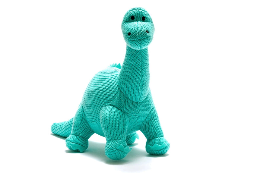 Knitted Ice Blue Diplodocus Dinosaur Plush Toy | Best Years Ltd