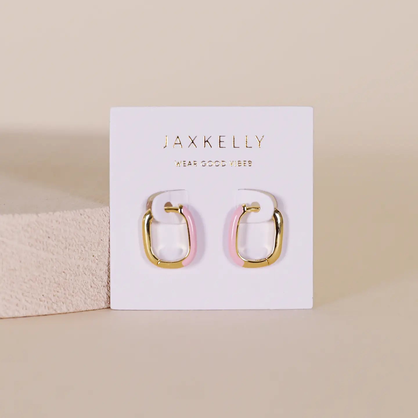 Pink Enamel Dipped Hoops - Gold Earrings | JaxKelly