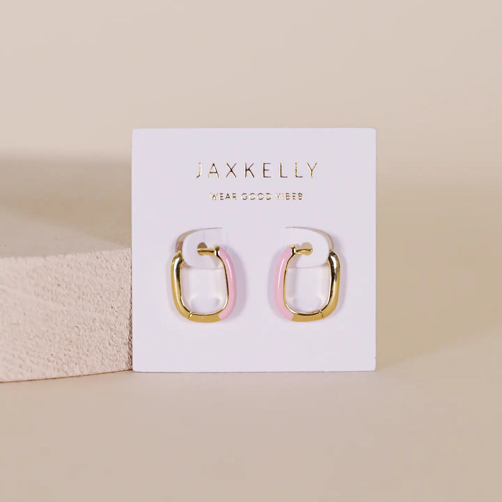 Petal Pink Enamel Dipped | Gold Hoop Earrings