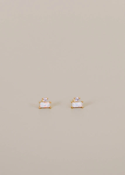 White Opal Double Stack | Stud Earrings