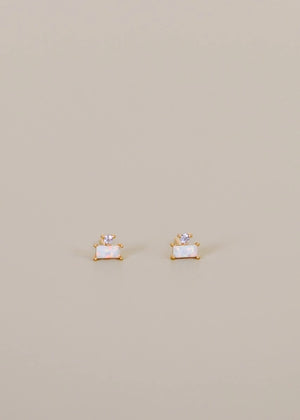 White Opal Double Stack | Stud Earrings