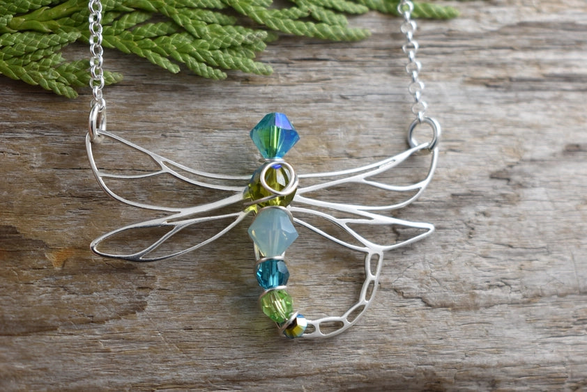 Dragonfly with Austrian Crystals - Sterling Silver Pendant Necklace | Whitelotus Design