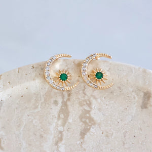 Emerald Moon & Star Stud Earrings | Mesa Blue