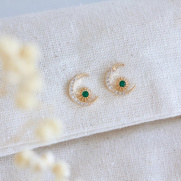 Emerald Moon & Star Stud Earrings | Mesa Blue