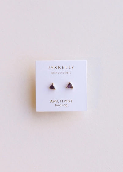 Amethyst - Gold Mini Energy Gem Stud Earrings | JaxKelly