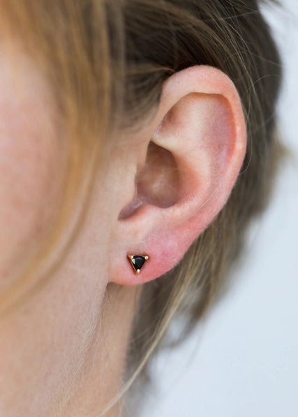 Black Tourmaline | Gold Mini Energy Gem Stud Earrings