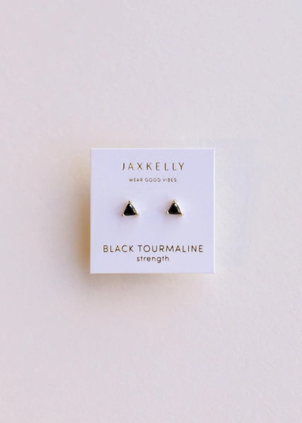 Black Tourmaline | Gold Mini Energy Gem Stud Earrings