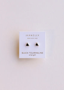 Black Tourmaline | Gold Mini Energy Gem Stud Earrings