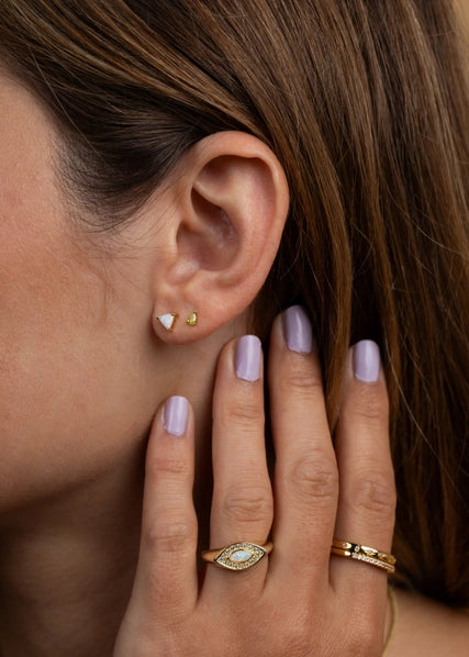 White Opal | Gold Mini Energy Gem Stud Earrings