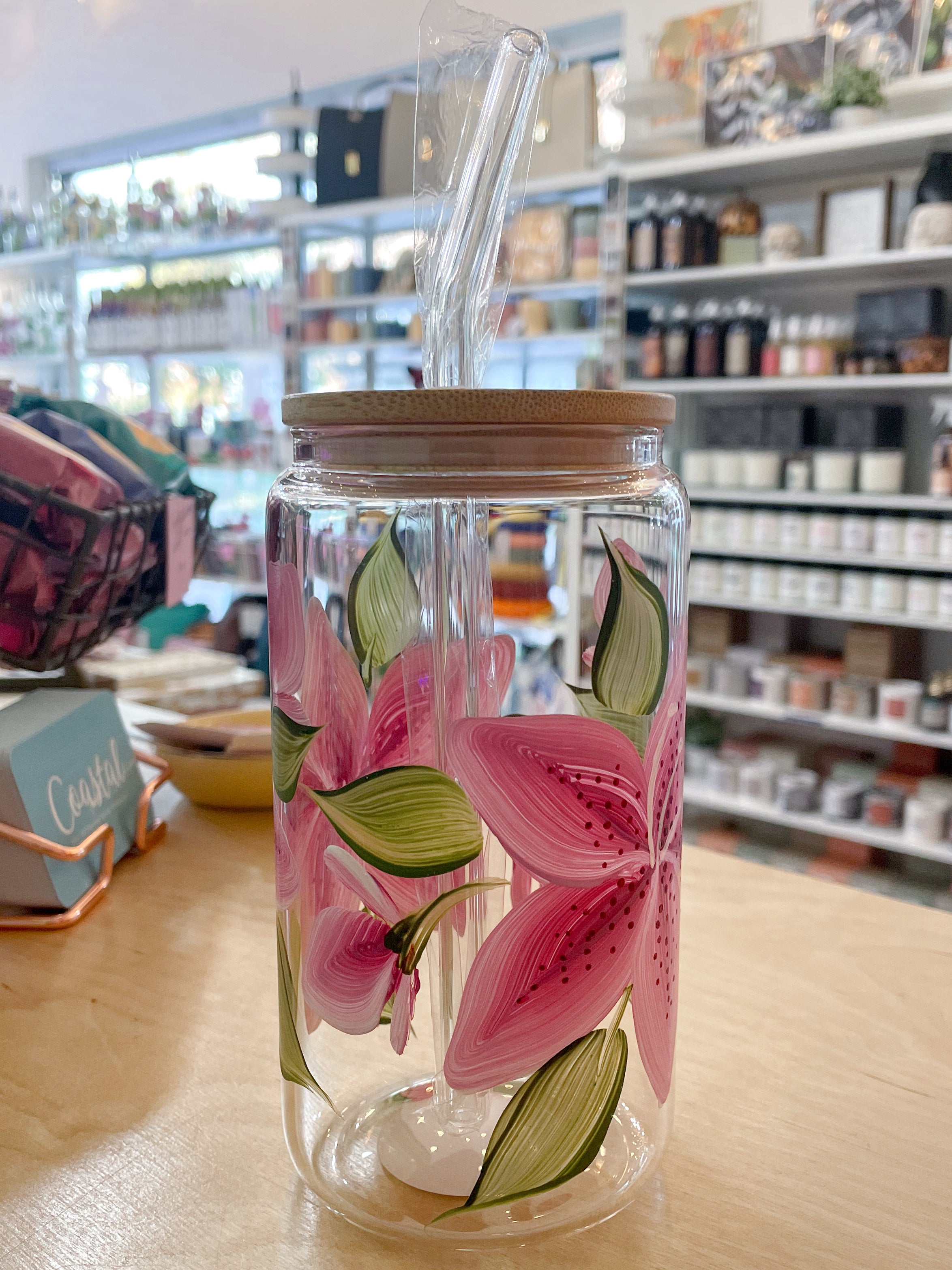 Stargazer Lily | Hand Painted Glass Can Tumbler