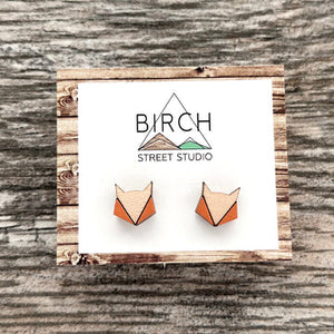 Geometric Fox - Wooden Stud Earrings | Birch Street Studio