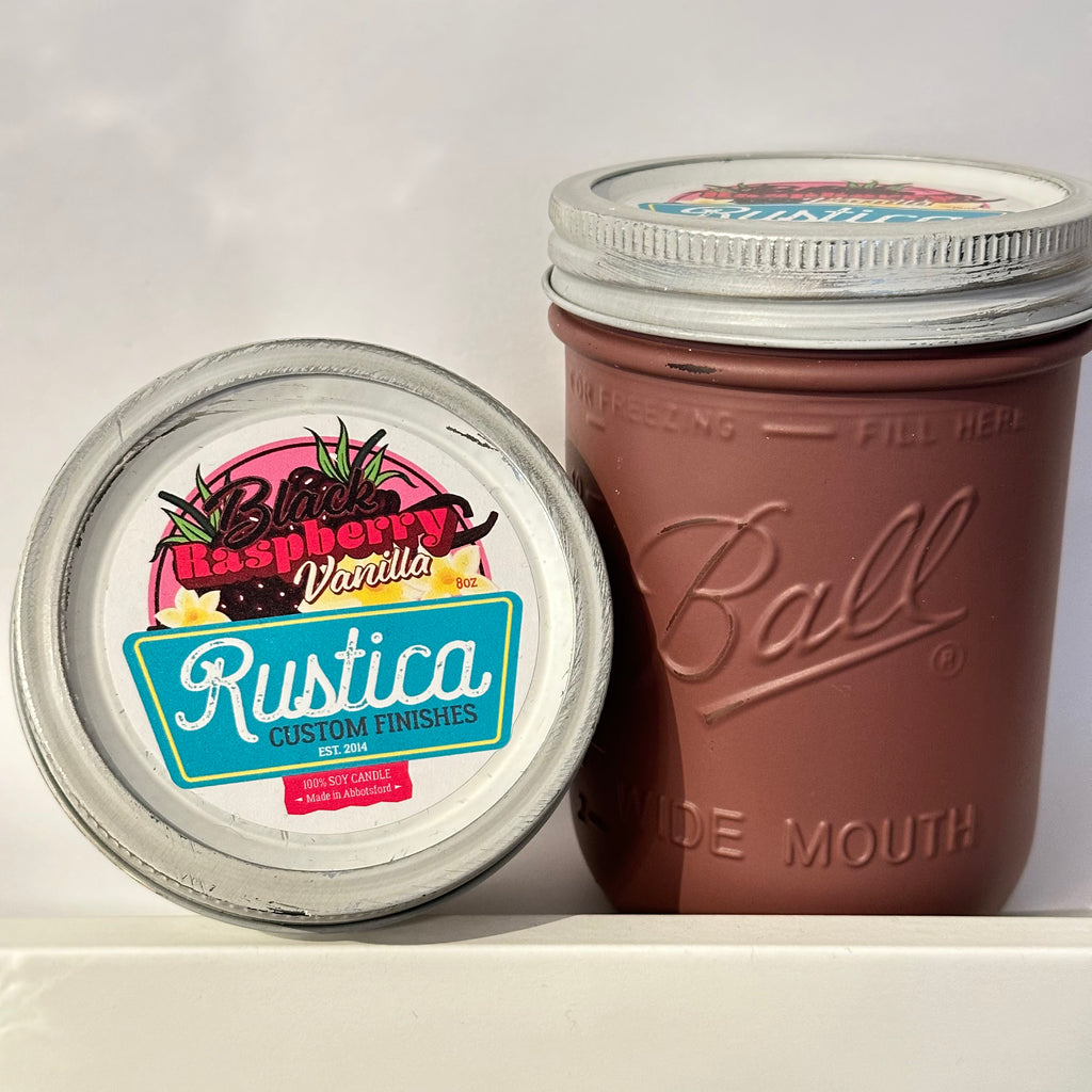 Raspberry Vanilla - Mason Jar Soy Candles | Rustica Custom Finishes