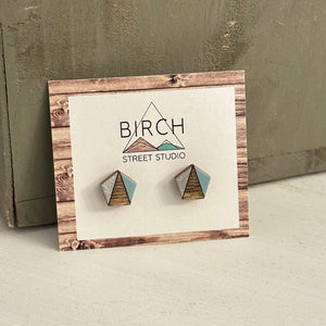 Pentagon Geometric Vertical Design - Wooden Stud Earrings | Birch Street Studio