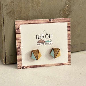 Pentagon Geometric Vertical Design - Wooden Stud Earrings | Birch Street Studio