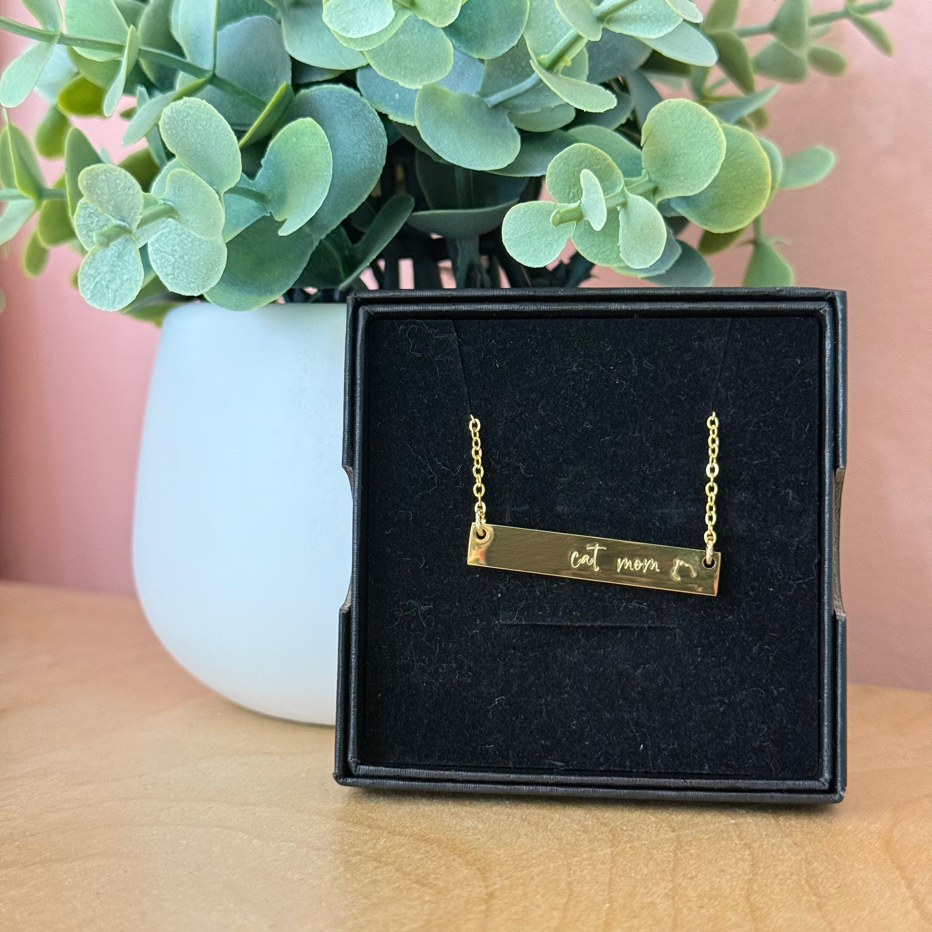 Cat Mom | Bar Necklace