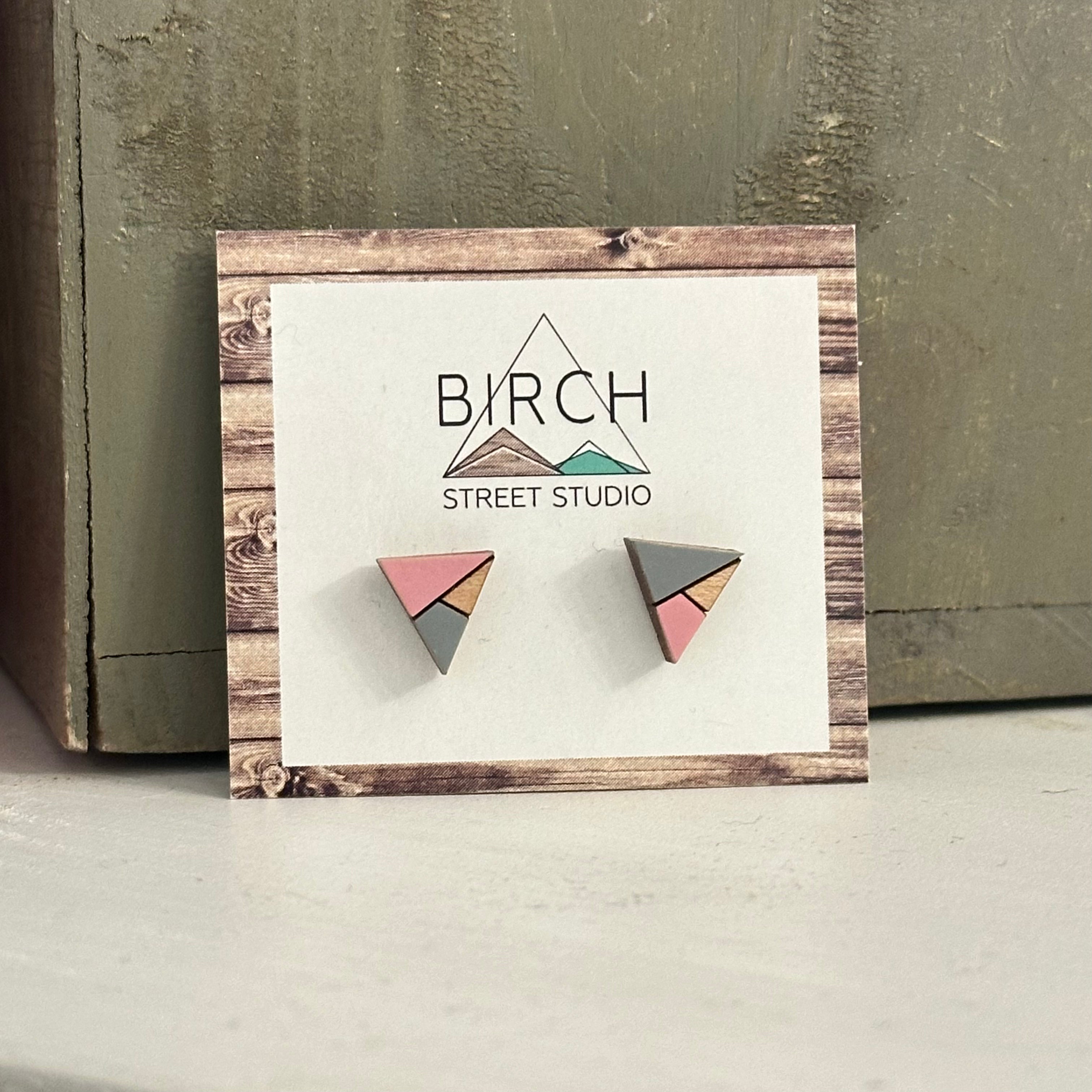 Triangle Geometric - Wooden Stud Earrings | Birch Street Studio