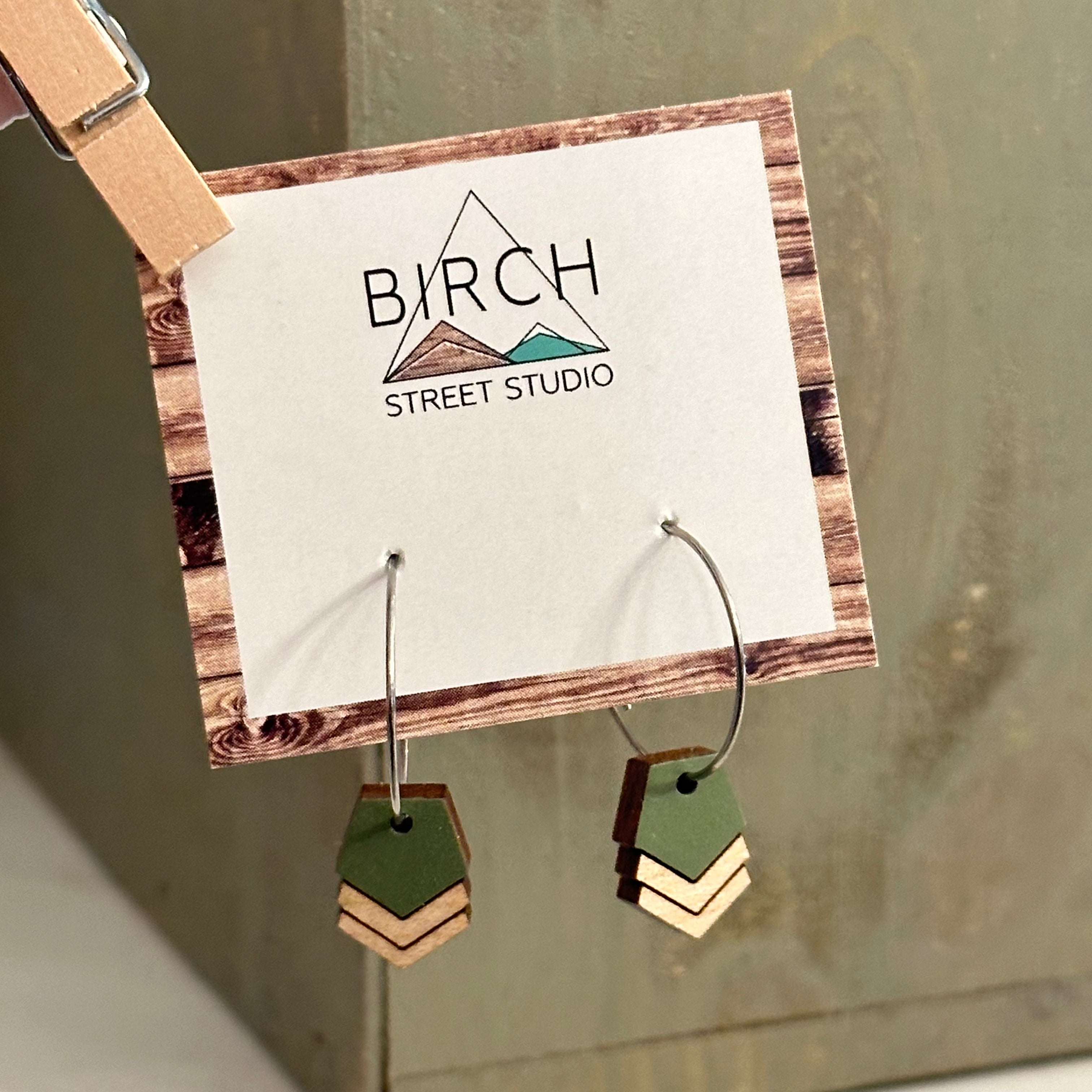 Mini Boho Chevron Hoop - Wooden Dangle Earrings | Birch Street Studio