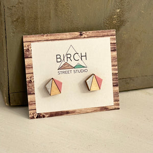 Pentagon Geometric Vertical Design - Wooden Stud Earrings | Birch Street Studio