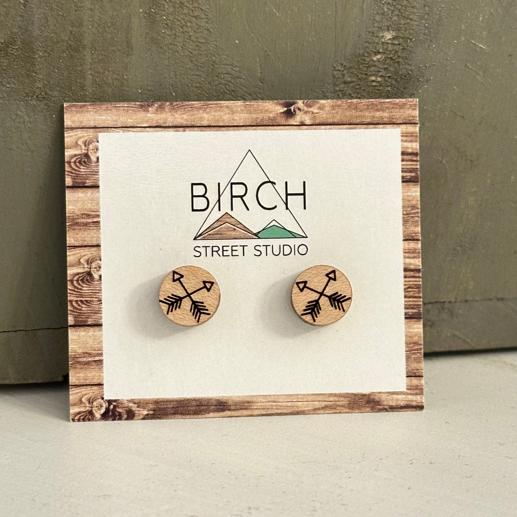 Crossed Arrows - Wooden Stud Earrings | Birch Street Studio
