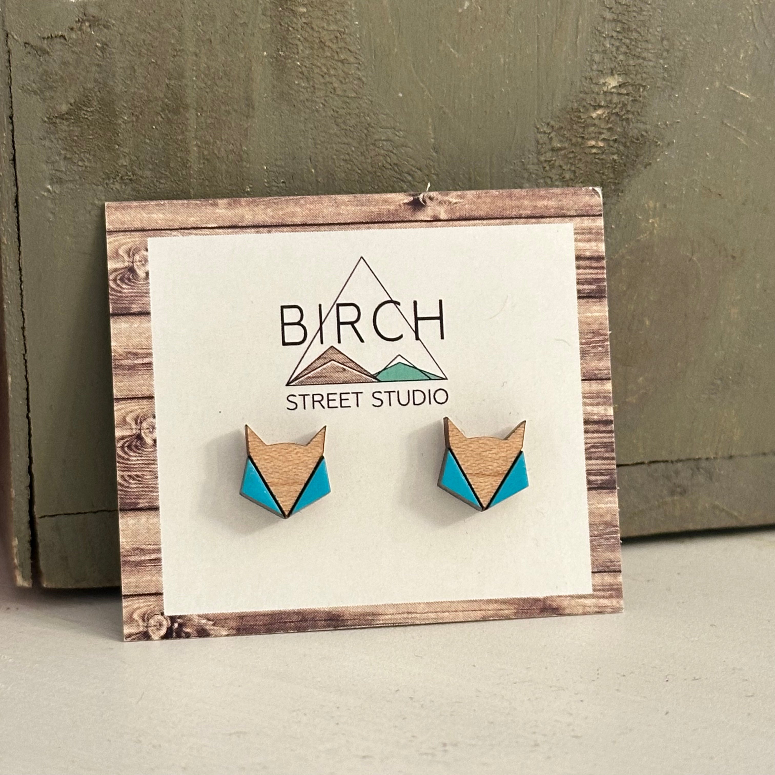 Geometric Fox - Wooden Stud Earrings | Birch Street Studio