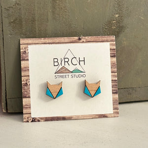 Geometric Fox - Wooden Stud Earrings | Birch Street Studio