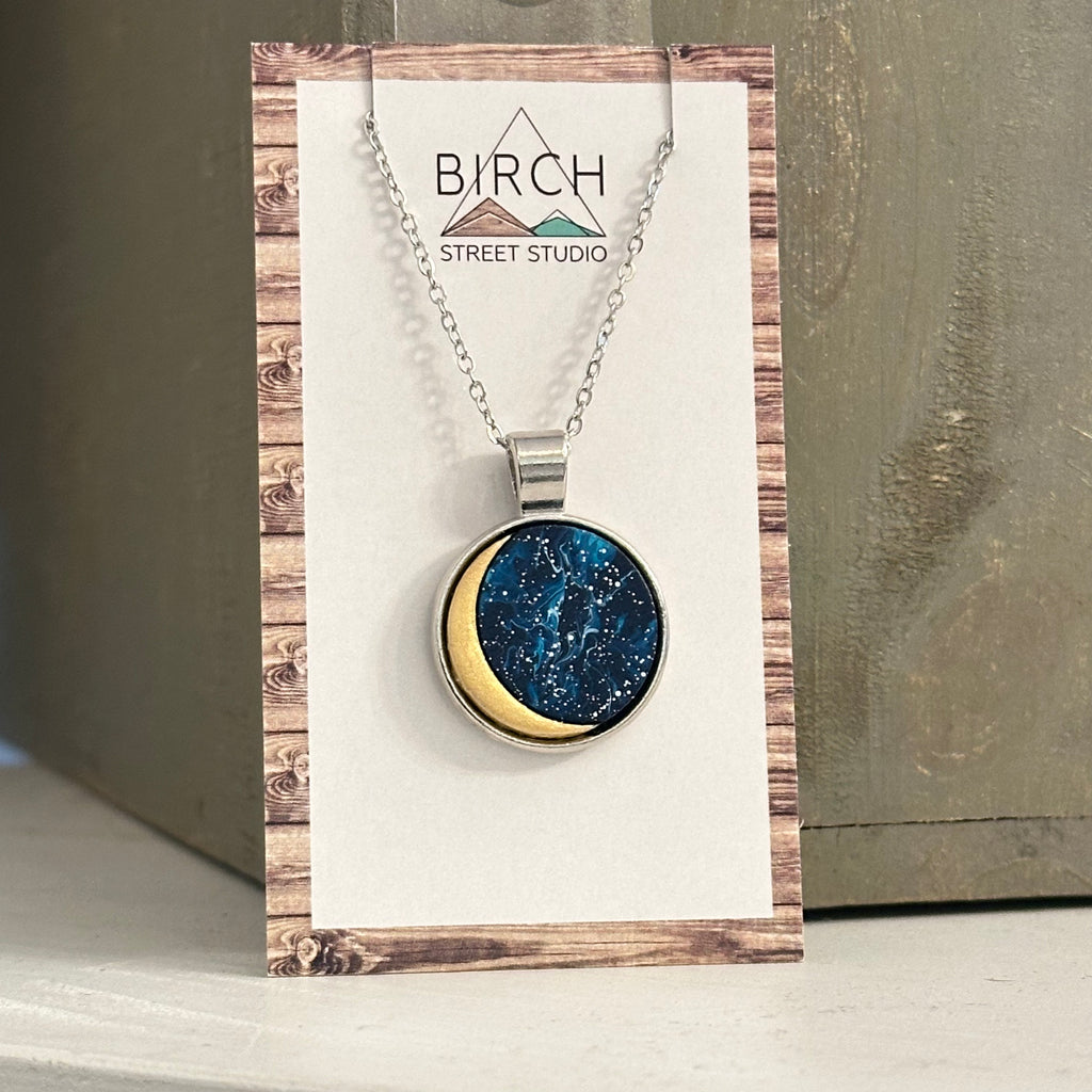 Galaxy Moon - Wooden Necklace | Birch Street Studio