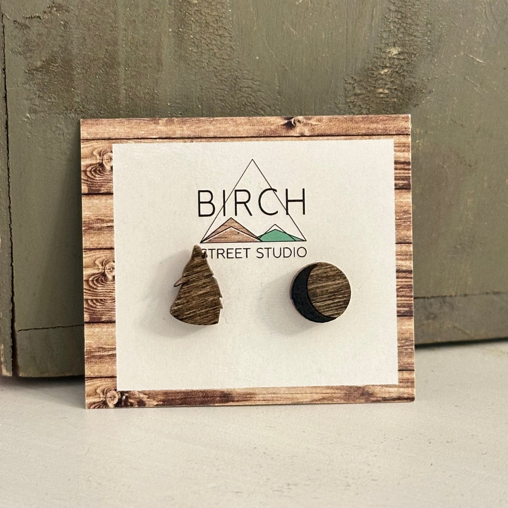 Wolf & Moon - Wooden Stud Earrings | Birch Street Studio