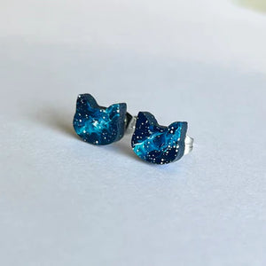 Galaxy Cat - Wooden Stud Earrings | Birch Street Studio