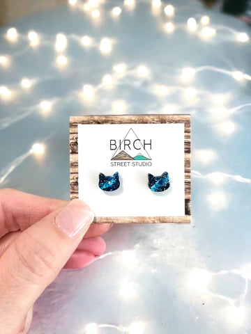 Galaxy Cat - Wooden Stud Earrings | Birch Street Studio