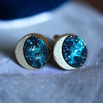 Galaxy Moon with Silver Crescent - Wooden Stud Earrings | Birch Street Studio