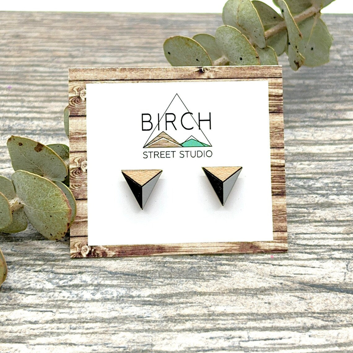 Equilateral Geometric Triangle - Wooden Stud Earrings | Birch Street Studio