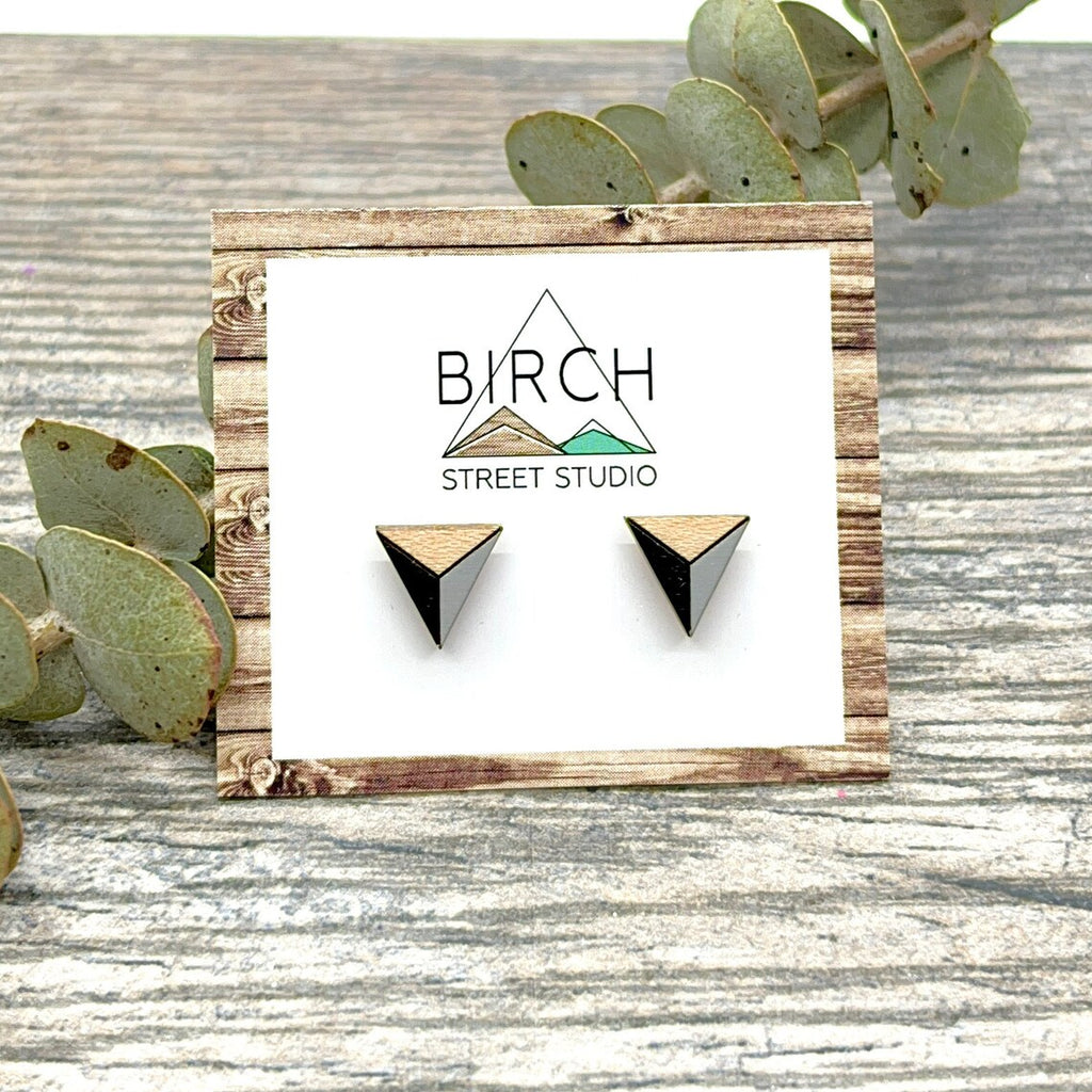 Equilateral Geometric Triangle - Wooden Stud Earrings | Birch Street Studio