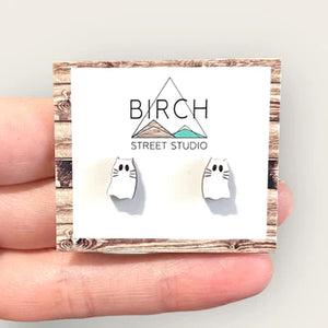 Cat Ghosts - Wooden Stud Earrings | Birch Street Studio