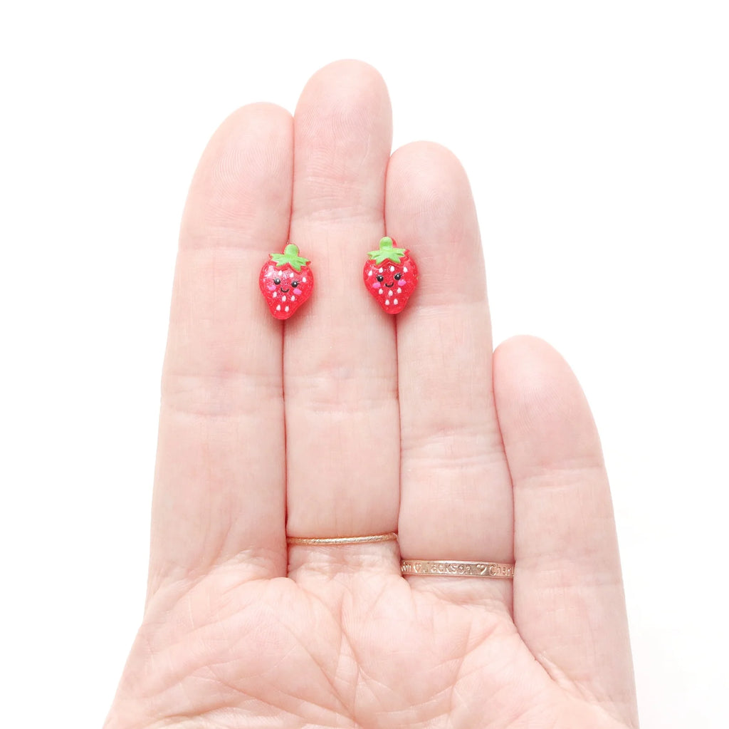 Smiley Glitter Strawberry - Metal Free Hypoallergenic Earrings | Pretty Ears