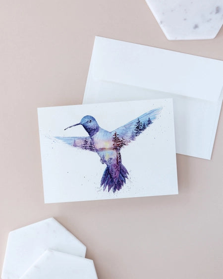 Golden Hour Jewel Hummingbird - Watercolur Greeting Card | Elena Markelova