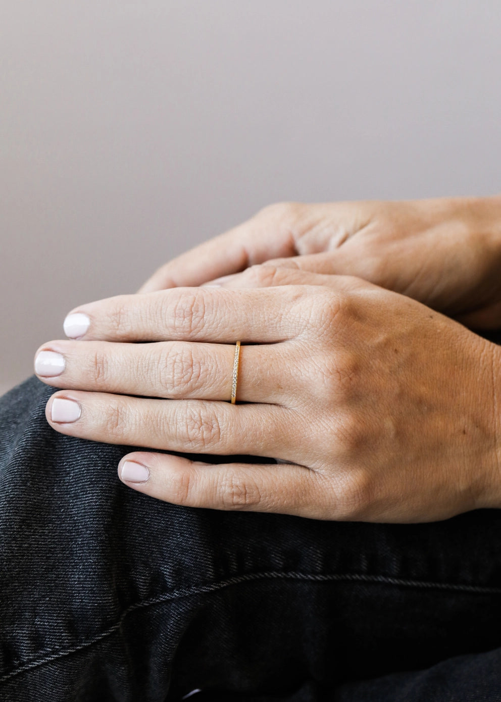 White CZ Half Pave | Gold Ring