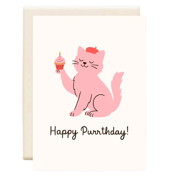 Happy Purrthday Pink Cat | Greeting Card