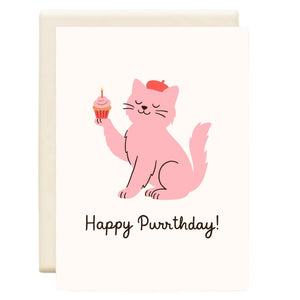 Happy Purrthday Pink Cat | Greeting Card