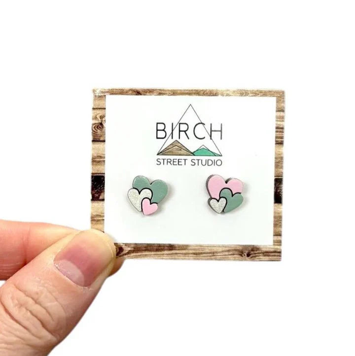 Heart Cluster | Wooden Stud Earrings