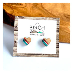 Striped Heart - Wooden Stud Earrings | Birch Street Studio