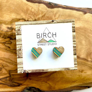Striped Heart - Wooden Stud Earrings | Birch Street Studio