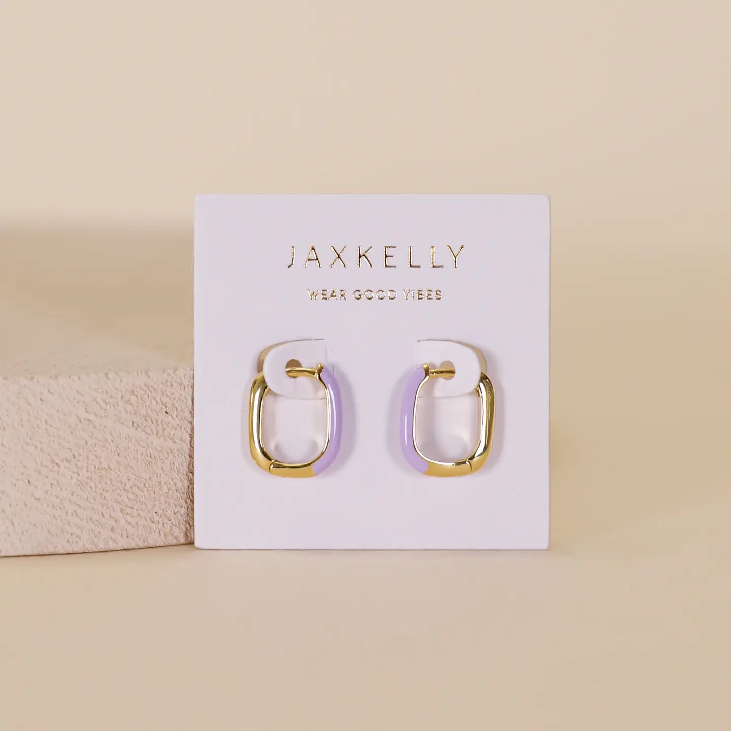 Purple Enamel Dipped Hoops - Gold Earrings | JaxKelly