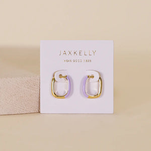 Purple Enamel Dipped Hoops - Gold Earrings | JaxKelly