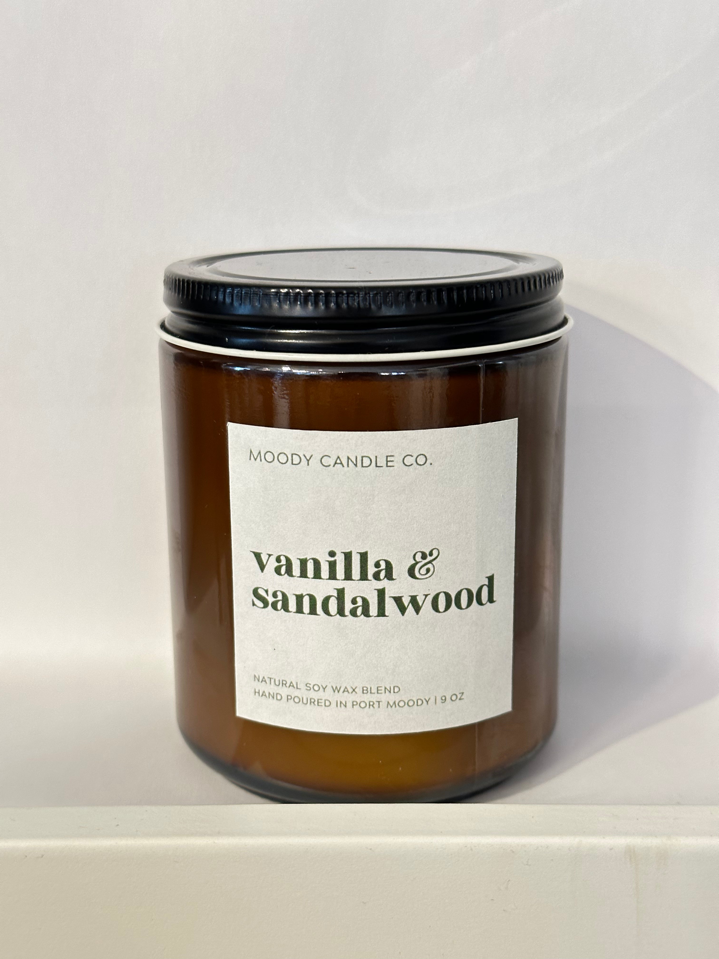 Vanilla & Sandalwood - Glass Jar Candle | Moody Candle Co