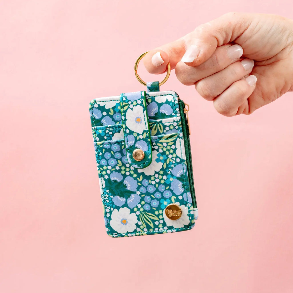 Keychain Card Wallet Green + Blue Floral  | The Darling Effect