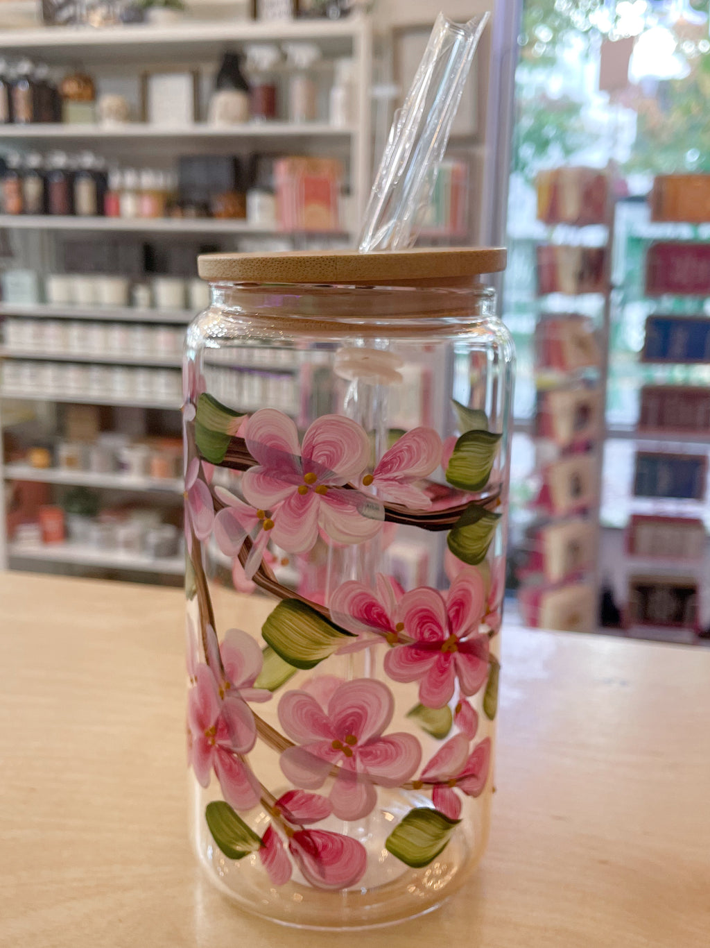 Cherry Blossom | Hand Painted Glass Can Tumbler