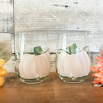 Ivory Pumpkin  - Stemless Hand Painted Wine Glass | CC Crafts