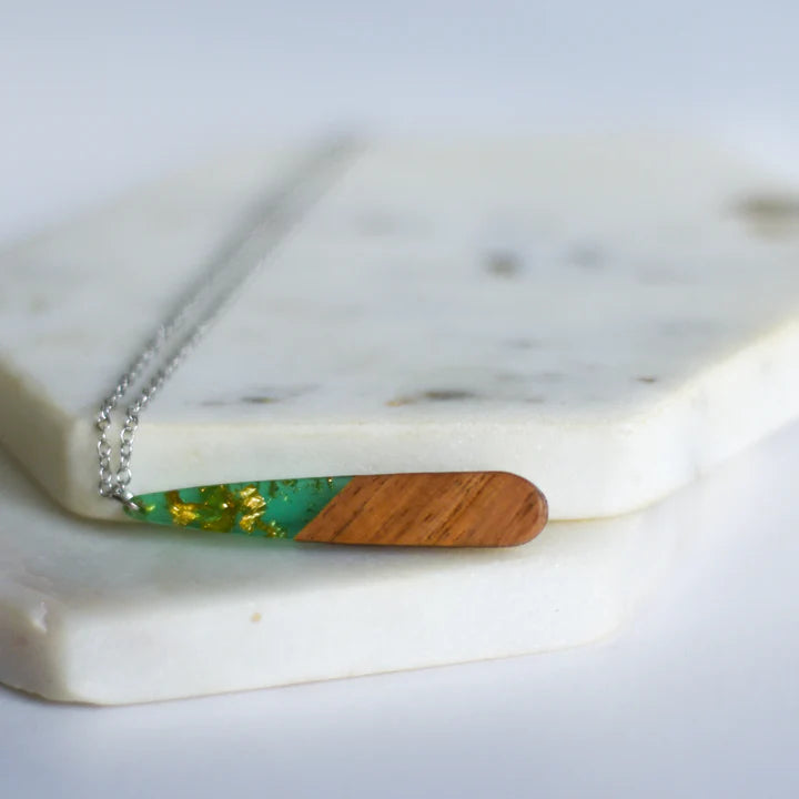 The Jasmine | Resin & Wood Drop Necklace