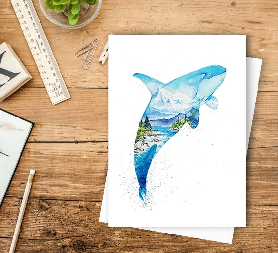 Juan - Orca Killer Whale - Watercolur Greeting Card | Elena Markelova