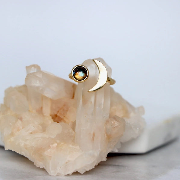 Labradorite Crescent Ring | Mesa Blue